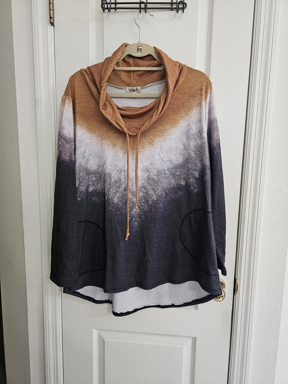 One world Ombre Cowl Neck Sweater - Rust, White, Charcoal